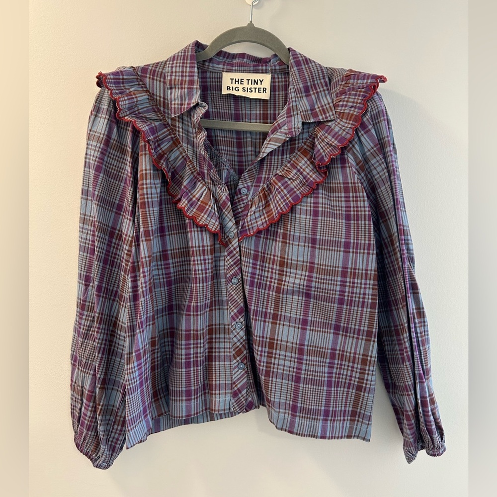 The Tiny Big Sister Plaid Ruffle Blouse/Top